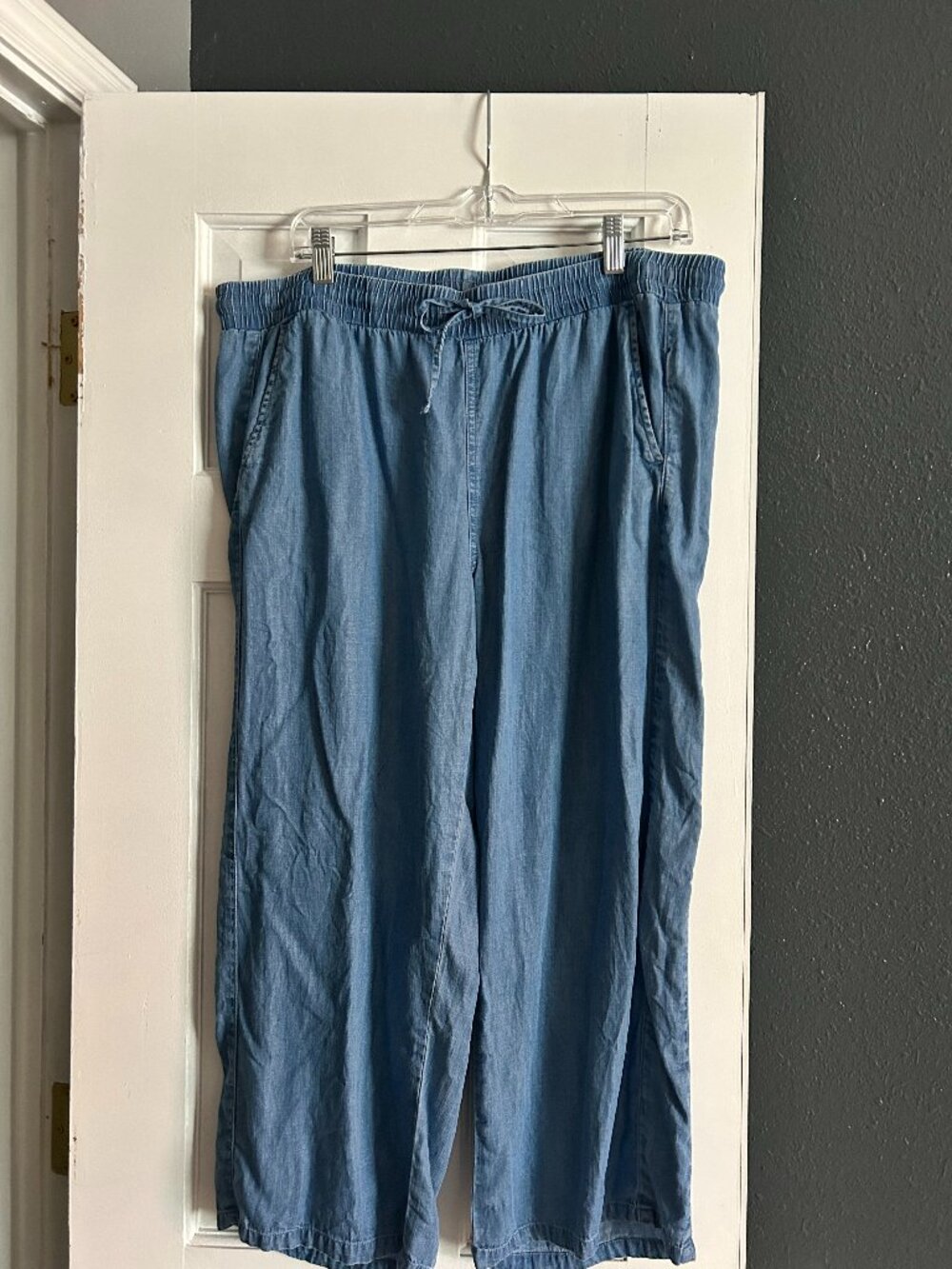 Caff'e Marrakesh Chambray Drawstring Wide Leg Cropped Pants Size Large
